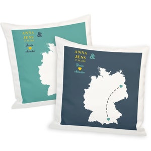 Pillow set long distance relationship Germany Europe World with personalization different colors image 3