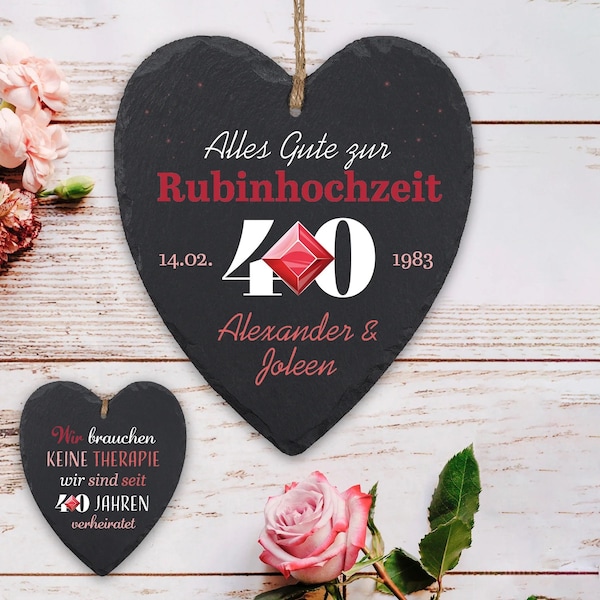 Schieferherz - Rubinhochzeit - 40 Jahre - mit Personalisierung