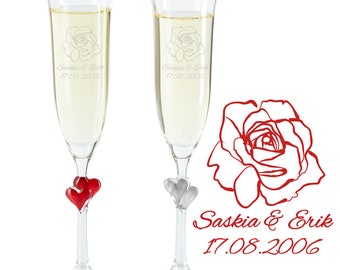 Sektglas Set - Rosenhochzeit   - mit Personalisierung - verschiedene Sektglasvarianten