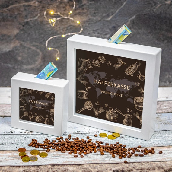 Salvadanaio personalizzato scatola da caffè con testo a scelta