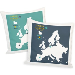 Pillow set long distance relationship Germany Europe World with personalization different colors Europa