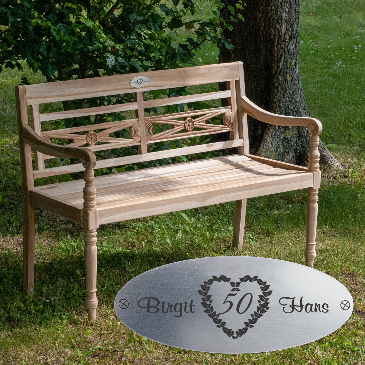 Garden Bench for the Golden Wedding Anniversary With Engraving Made of Teak  - Etsy Sweden