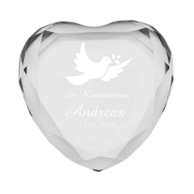 Heart diamond for communion with personalization different colors and motifs Taube