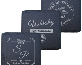 Untersetzer aus Schiefer mit persönlicher Gravur - Wunschname - Initialen - Whisky - Männergeschenk