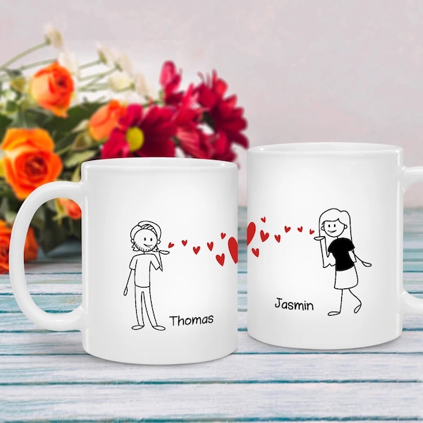 Tasse mit Comicfiguren für Paare - Personalisiert - Avatare zum Auswählen   - Valentinstag