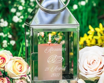 Lantern with Custom Engraving - Romantic Wedding Gift - Personalized Gift with multiple Motives - Rings - Hearts - Infinity