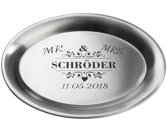 Assiette de service personnalisée - Acier inoxydable - M. & Mme - Mariage - Cadeau de mariage