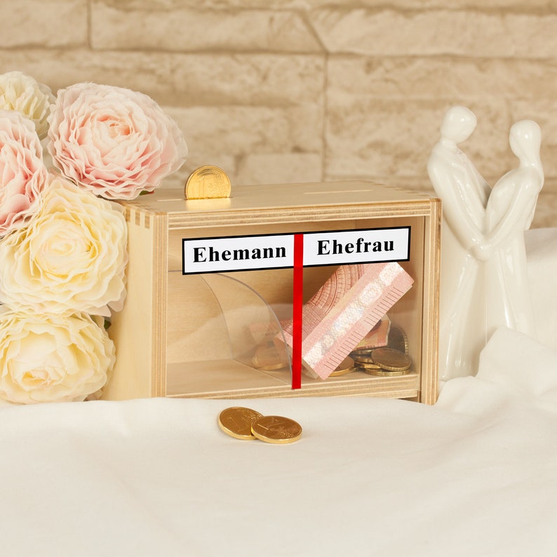 Money box spouses hearts or rings with personalization