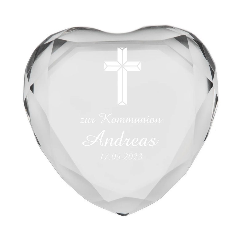 Heart diamond for communion with personalization different colors and motifs Kreuz