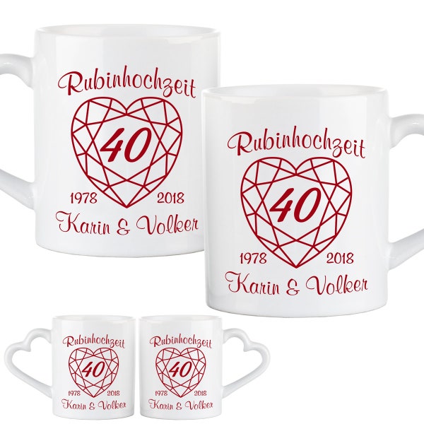 Tassen-Set zur Rubinhochzeit mit Personalisierung