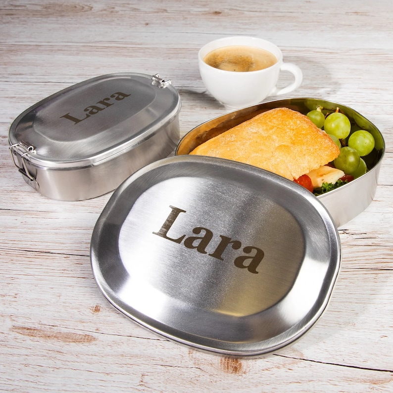 Stainless steel lunch box with personal engraving image 1
