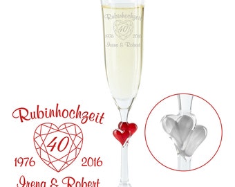 Personalized champagne glass for the ruby wedding
