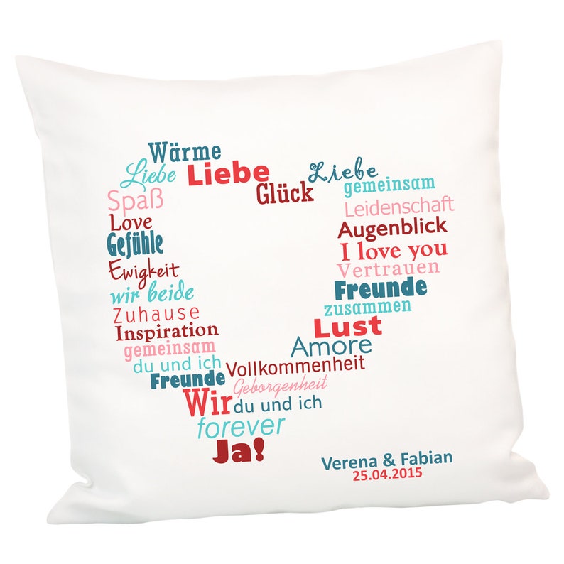 Pillow word heart with two names of your choice image 1