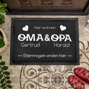 Doormat Grandma & Grandpa - Parents' rules end here - with personalization - different versions and colors - with rubber edge