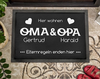Doormat Grandma & Grandpa - Parents' rules end here - with personalization - different versions and colors - with rubber edge