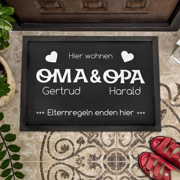 Fußmatte Oma & Opa - Elternregeln enden hier - mit Personalisierung - verschiedene Varianten und Farben - mit Gummirand