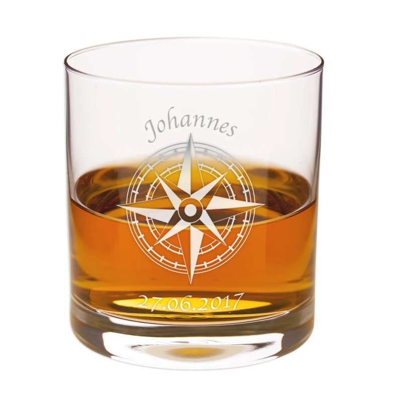 Glaskaraffe Globus für Whisky Personalisiertes Whiskyglas mit Kompass Edler Dekanter mit Segelschiff mit maritimem Motiv Geschenk Bild 3