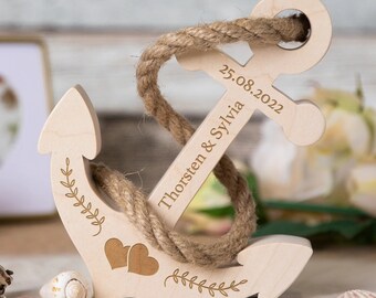 Wooden anchor with engraving - personalized wedding gift - gift anniversary wedding day - gifts for the bride and groom