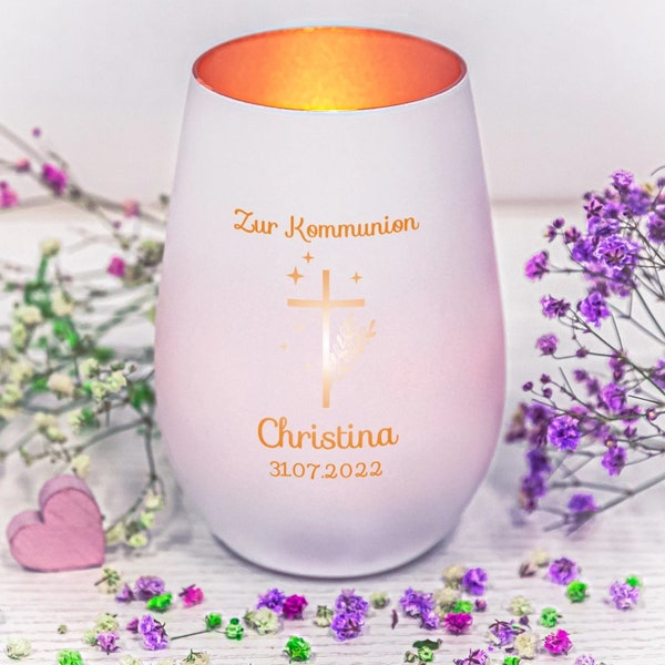 Lantern for communion - with desired name and date - different colors and religious motifs