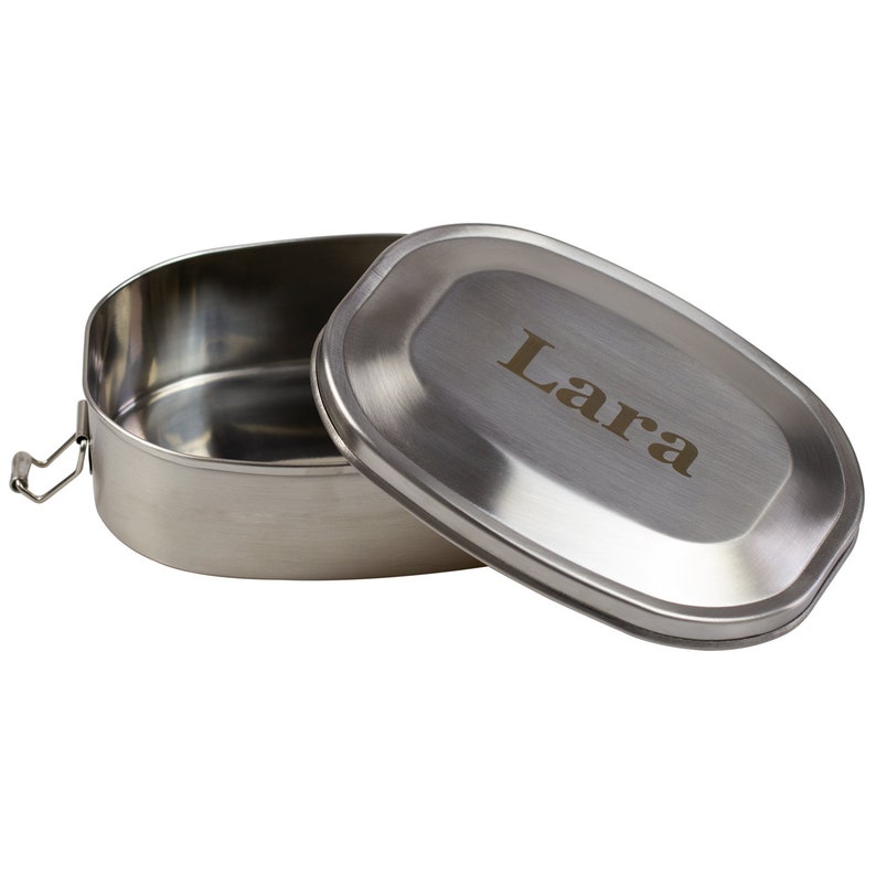 Stainless steel lunch box with personal engraving klein 16 x 12 x 5 cm