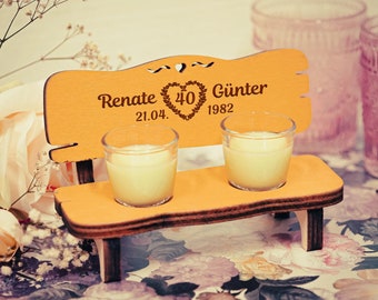 Bench with shot glasses for your wedding anniversary - with personalization