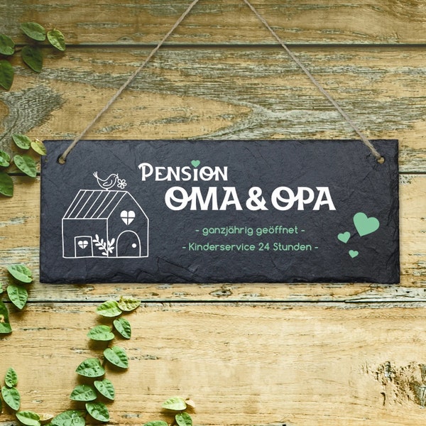 Schiefertafel - Pension Oma und Opa - verschiedene Farben - origineller Spruch