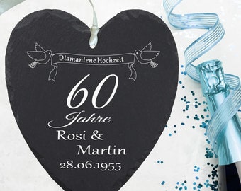 Slate heart - diamond wedding - with personalization