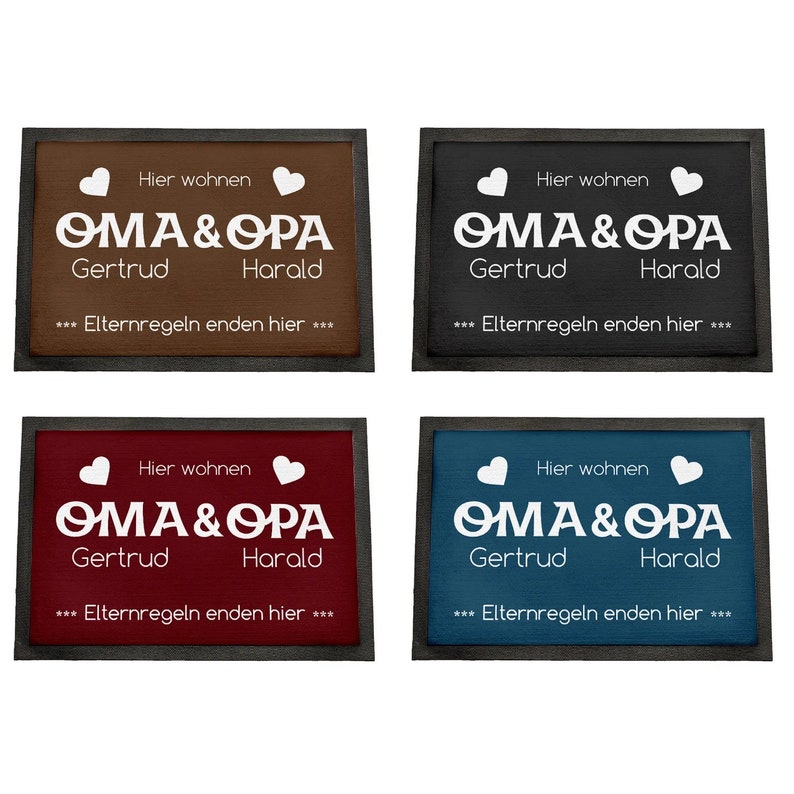 Doormat Grandma & Grandpa Parents' rules end here with personalization different versions and colors with rubber edge image 5