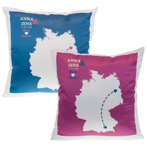 Pillow set long distance relationship Germany Europe World with personalization different colors Deutschland