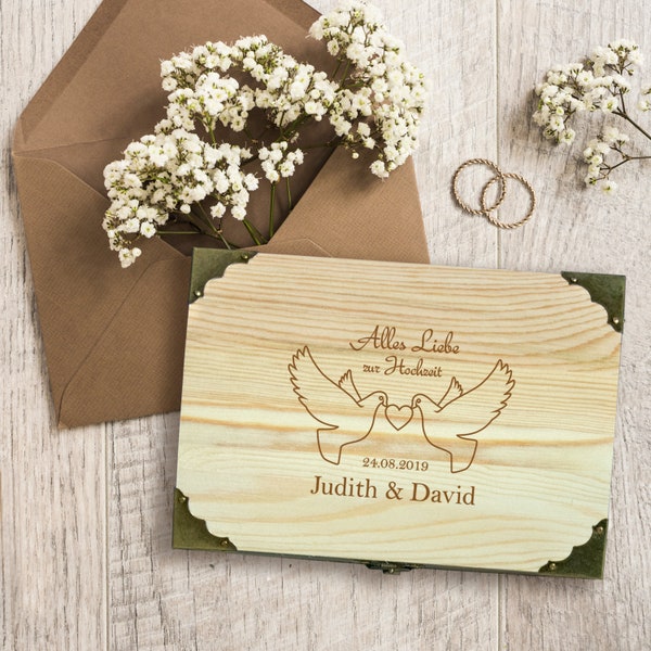 Wedding treasure chest with doves and personalization