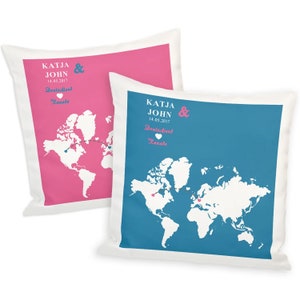 Pillow set long distance relationship Germany Europe World with personalization different colors Welt
