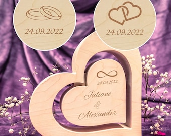 Cuore di legno in un cuore - matrimonio - con personalizzazione