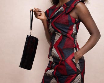 Power Muse Dress: African Wax Cotton Geometric Print Midi Dress