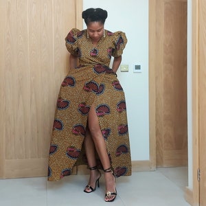 Ankara long wrap dress hotsell