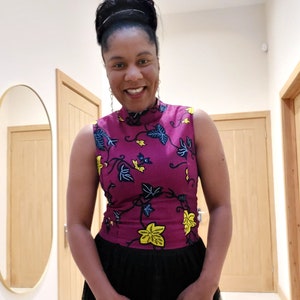 Annabelle Top - African Sleeveless Turtleneck Peplum Blouse, African clothing for women, African print top, Red Ankara Blouse, Dashiki