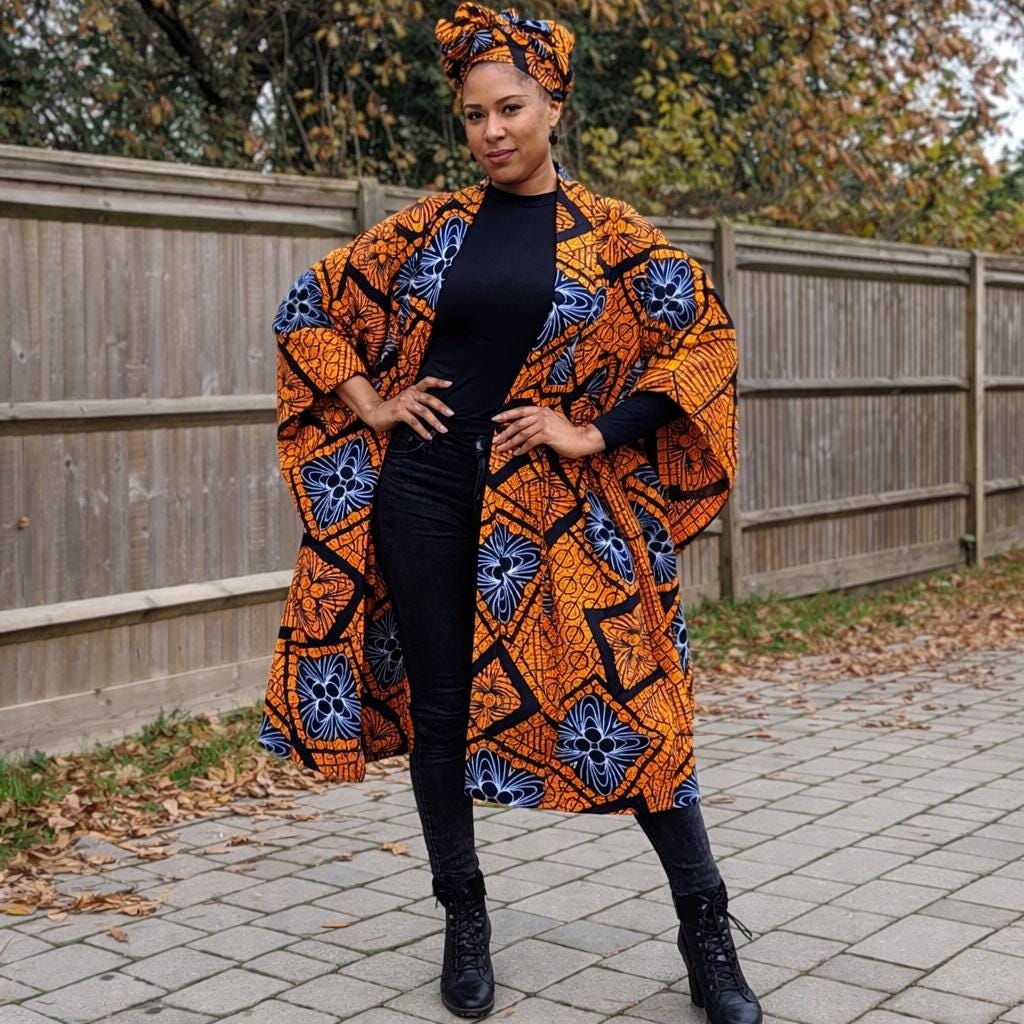 Amber Noir (orange & Black)/ankara Oversized Kimono - Etsy UK