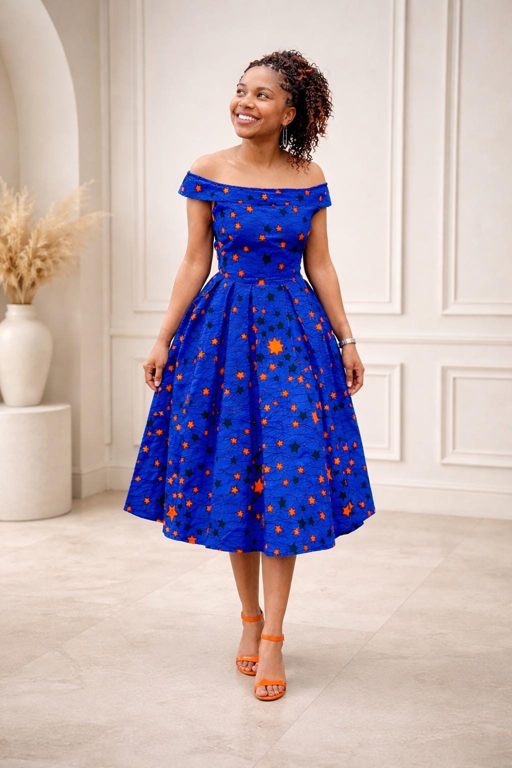 Buy Blue African Print Off-shoulder Midi Dress – Fully Lined With Buy Blue African Print Off-shoulder Midi Dress – Fully Lined With
