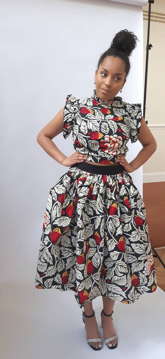 Solange Midi Skirt/ankara Skirt/african Wax Skirt/waist Band