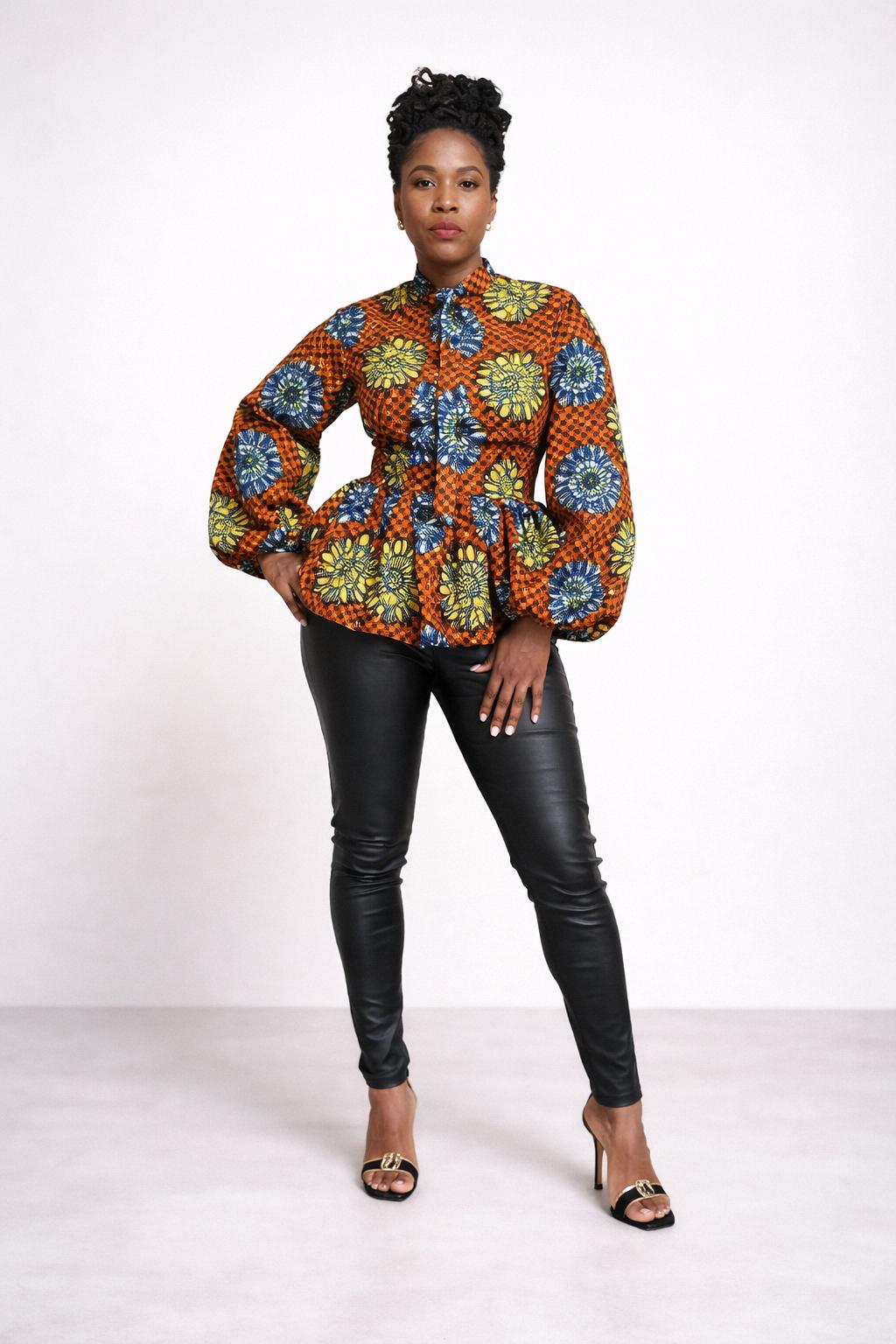 Structured Ankara Peplum Blouse – Statement African Print Top With