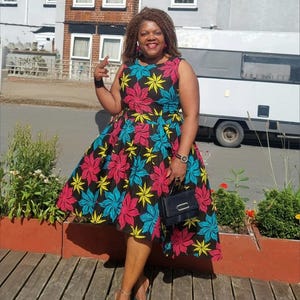 African Print Sleeveless Midi Dress: Ankara Dip Hem Cotton Flare