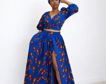 The Rubane Set – Ankara Two-Piece Maxi Skirt Set - Blue