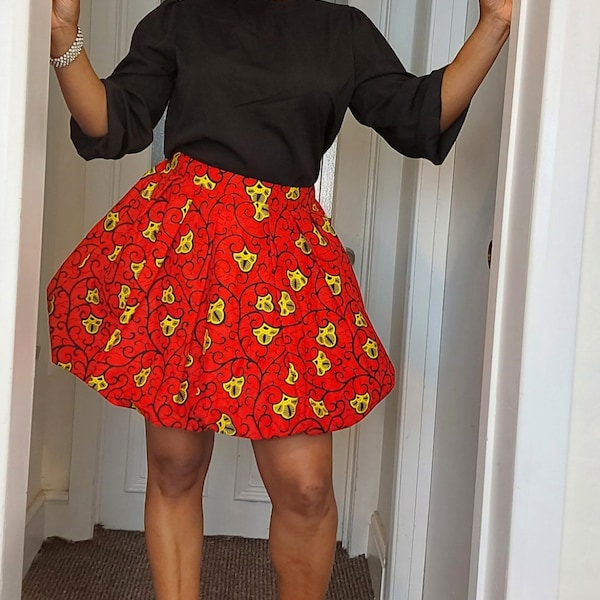 Red Balloon Skirt/mini skirt/red skirt/ankara skirt/african wax skirt/party skirt/casual skirt/short skirt/girly skirt