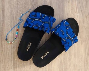 Slippers/flipflops/african print shoes/summer/strider sandal/holiday sandals/ballerinas/women's shoes/ankara shippers/slide sandals