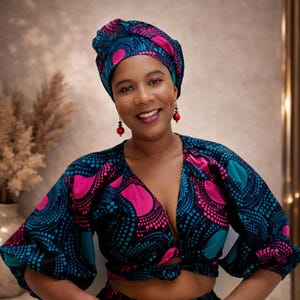 Afrikanskt tryckt huvudbonad för kvinnor | Ankara-turban | Djärvt uttalande huvudbonad | Handgjord krona-huvudduk