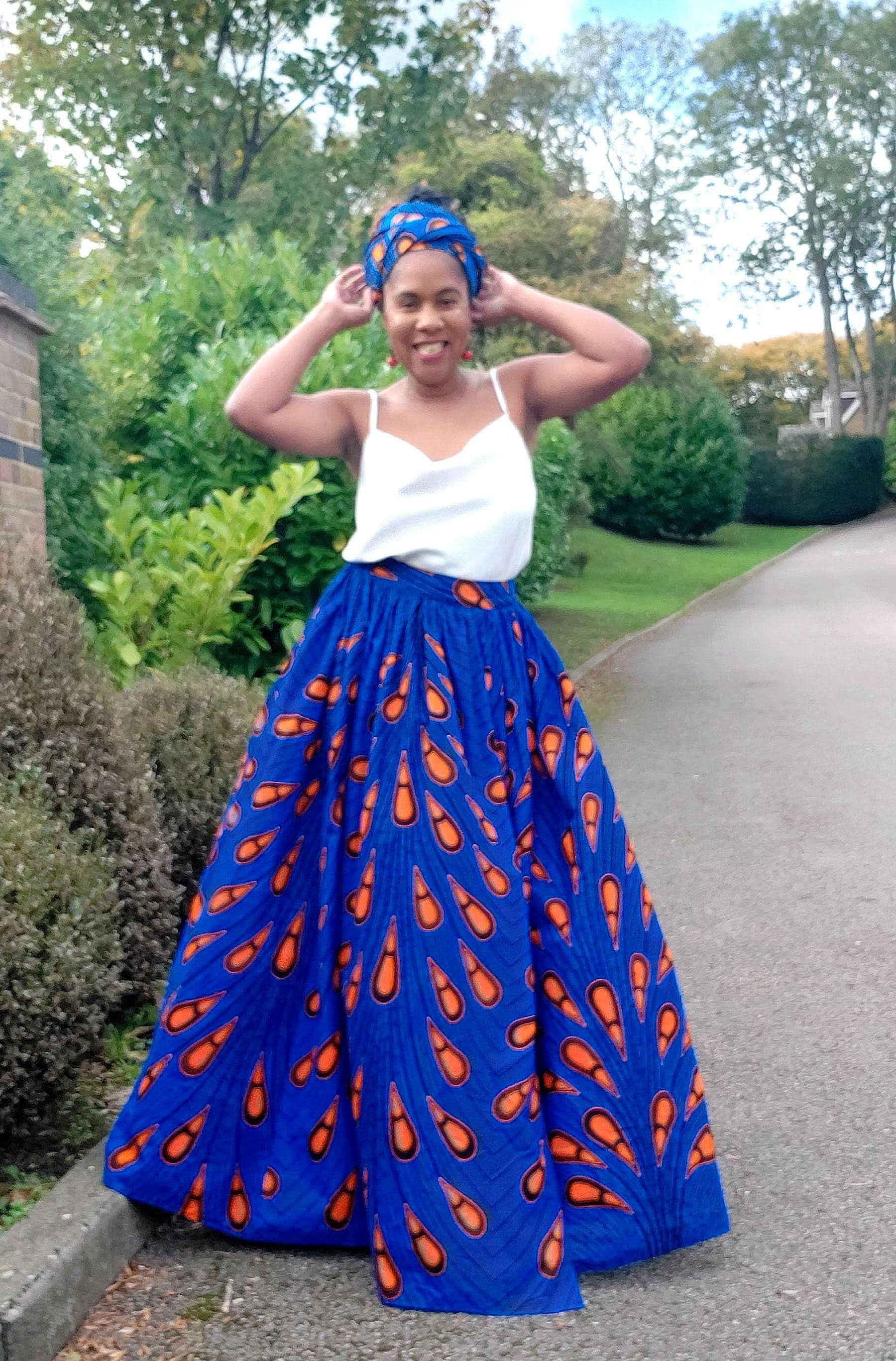 Ameri UND LANDSCAPE PRINT SKIRT（ブルー） セール】UND LANDSCAPE PRINT WAIST SLIT SKIRT（スカート）｜Ameri