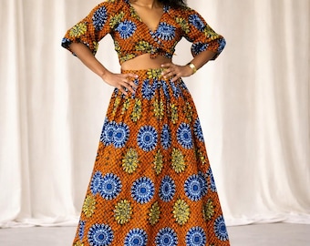 The Rubane Set – Ankara Two-Piece Maxi Skirt Set - Brown