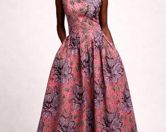 Luna Dress – Vibrant Pink African Print Maxi Dress