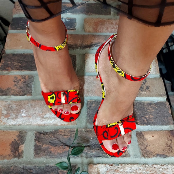 Bowtie Stiletto Heels Sandals/red shoes/red heels/sandals/african print sandals/ankara sandals/stilettoes heels/bowtie sandals/