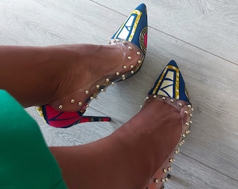 Charlotte PVC Stiletto Heels/Ankara shoes/African wax shoes/stiletto heels/print shoes/high heels/classy shoes