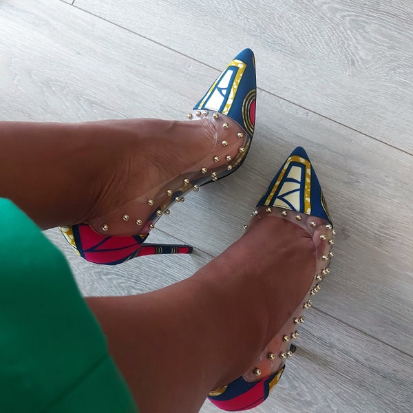 Charlotte PVC Stiletto Heels/Ankara shoes/African wax shoes/stiletto heels/print shoes/high heels/classy shoes